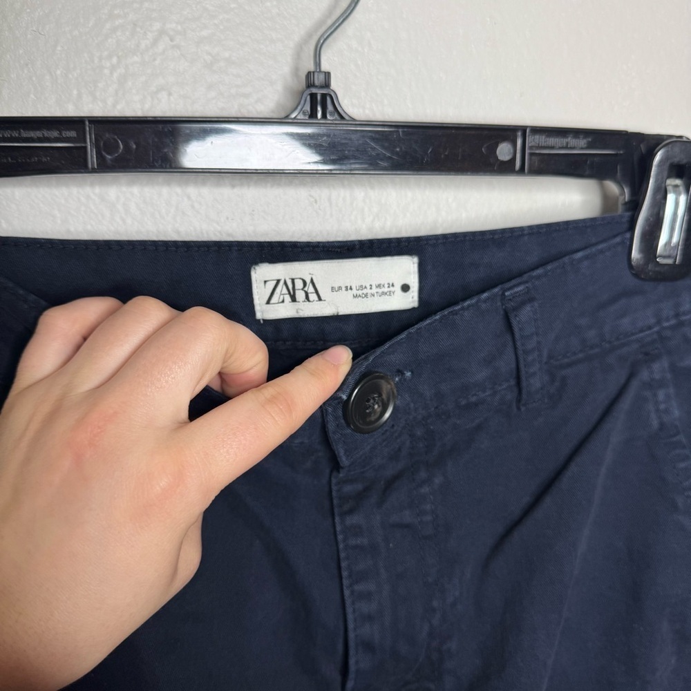 Zara High Rise Cargo Straight Leg Pant in Navy Blue - Picture 7 of 9